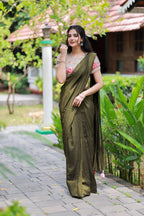Bottle green Marble Saree with Handwork Blouse