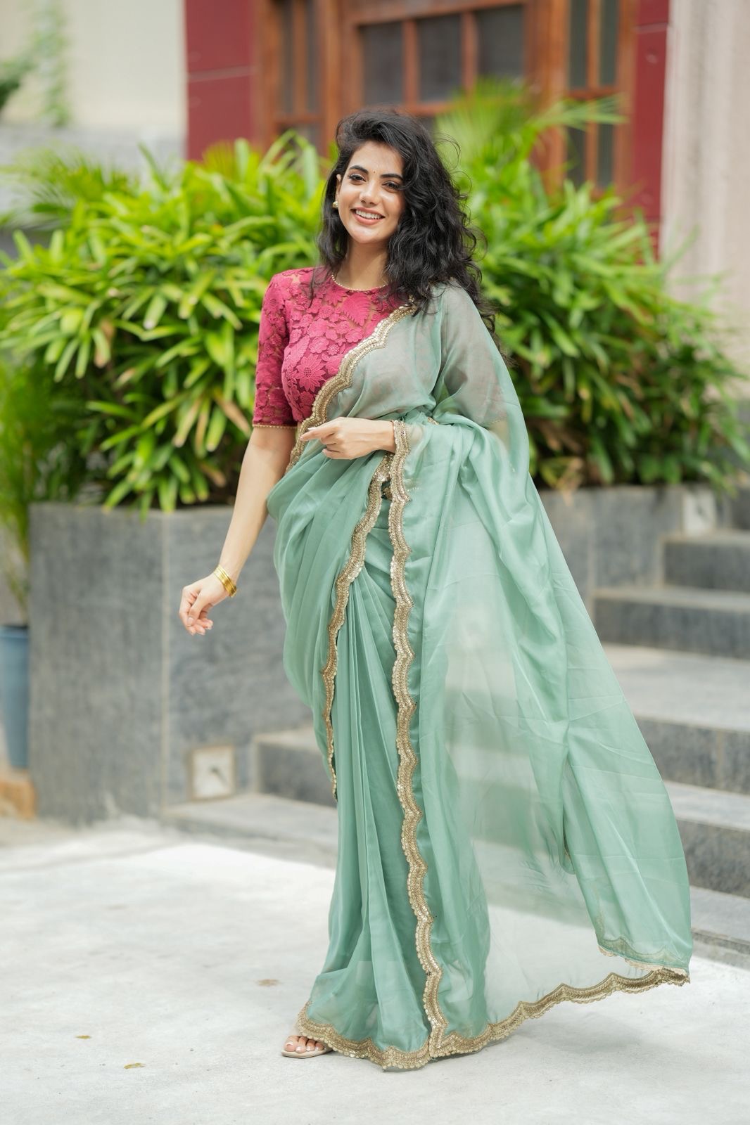 Deep pink cotton embroidery blouse (only blouse)