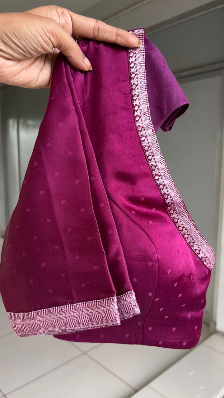 Wine malai silk saree with zari work blouse