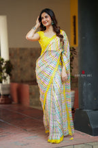 Multi viscose jute saree with hand work blouse