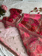 Red velvet heavy hand worked ethnic Lehenga
