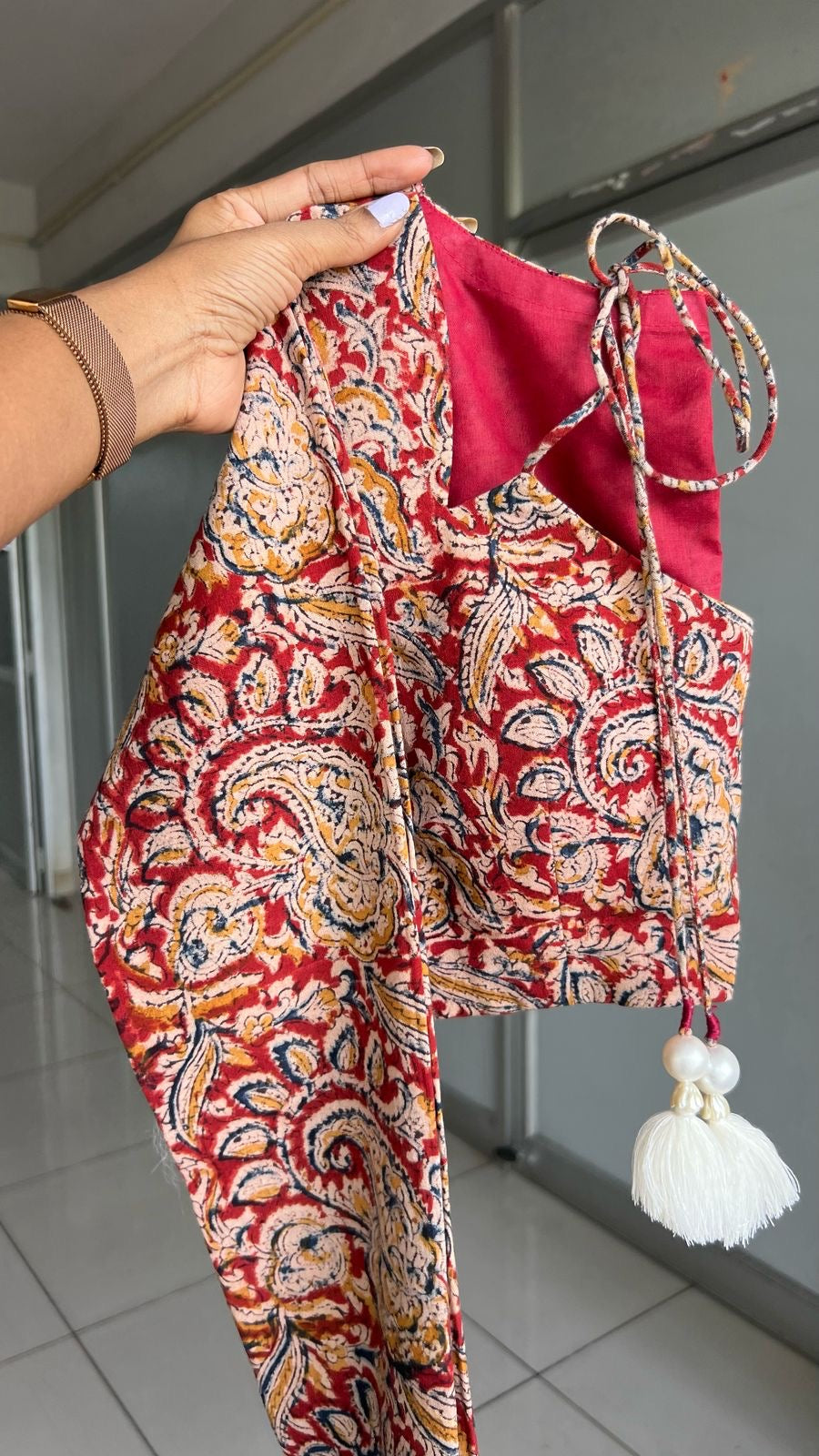 Maroon red cotton kalamkari blouse