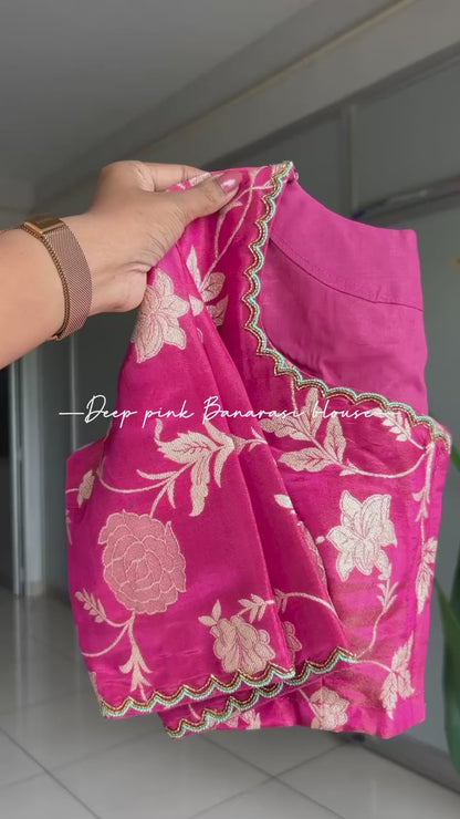 Sea blue glass tissue saree with pink hand worked blouse