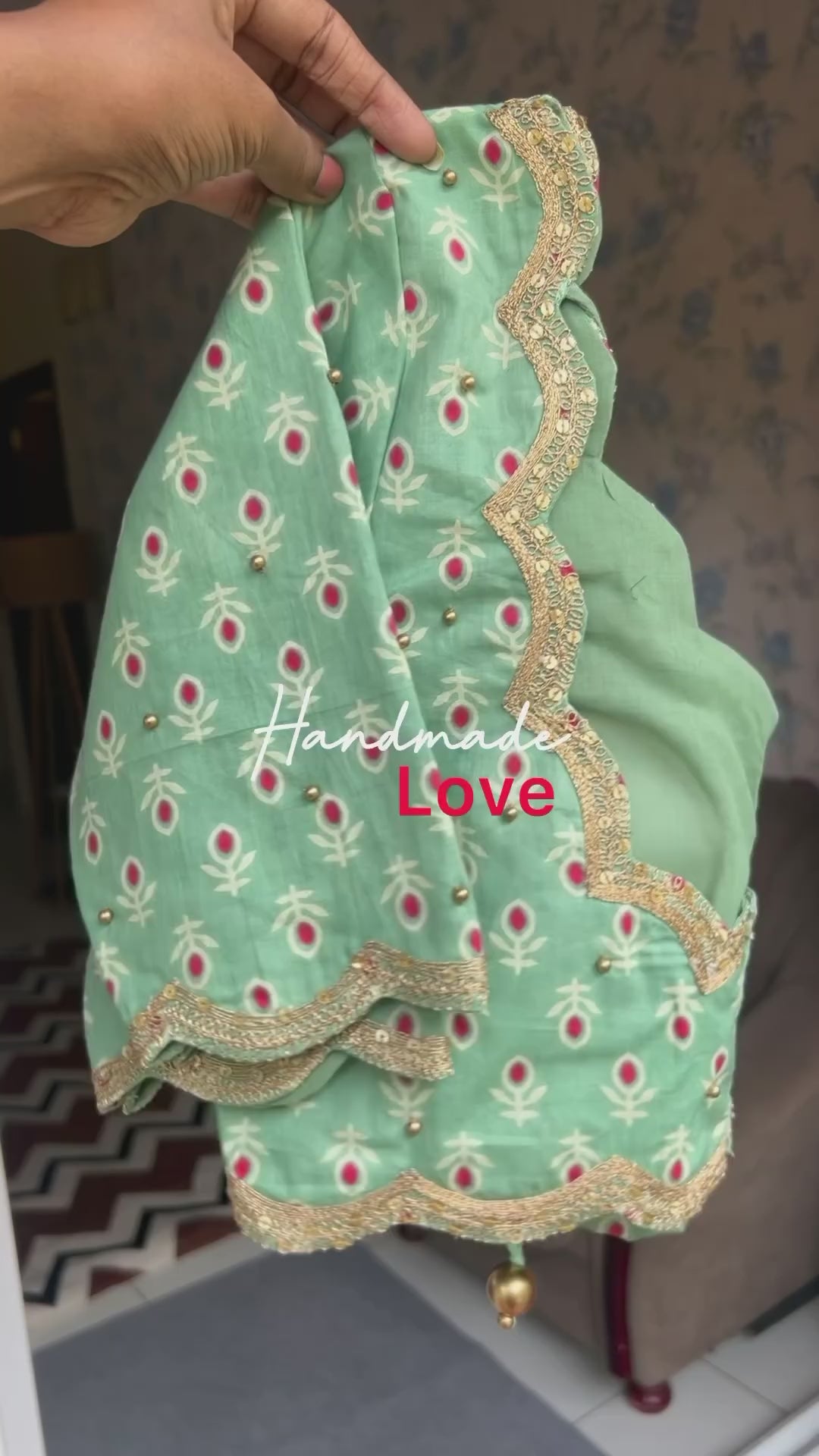 Beige silk designer saree with pista green embroidered blouse