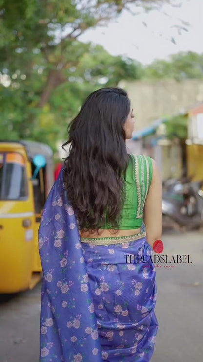 Blue kota saree with green hand work blouse