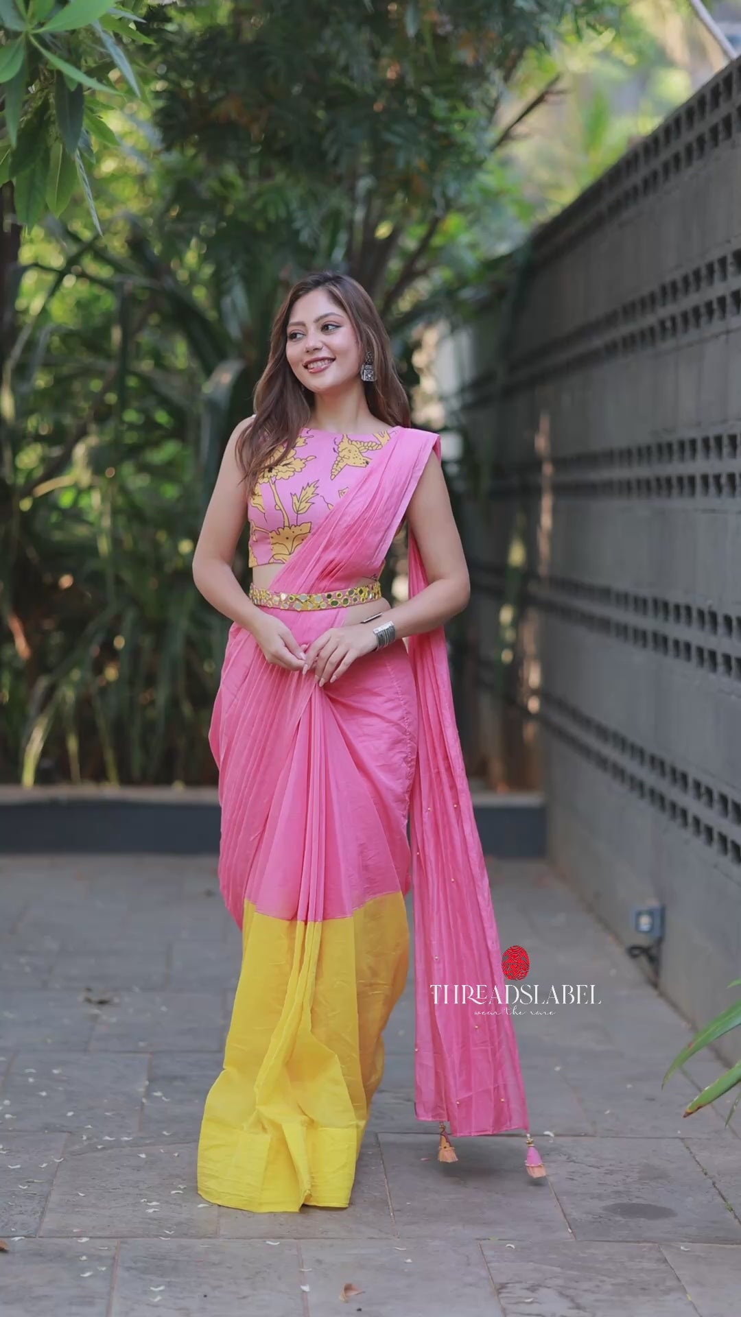 Pink mul chanderi saree with handwork blouse