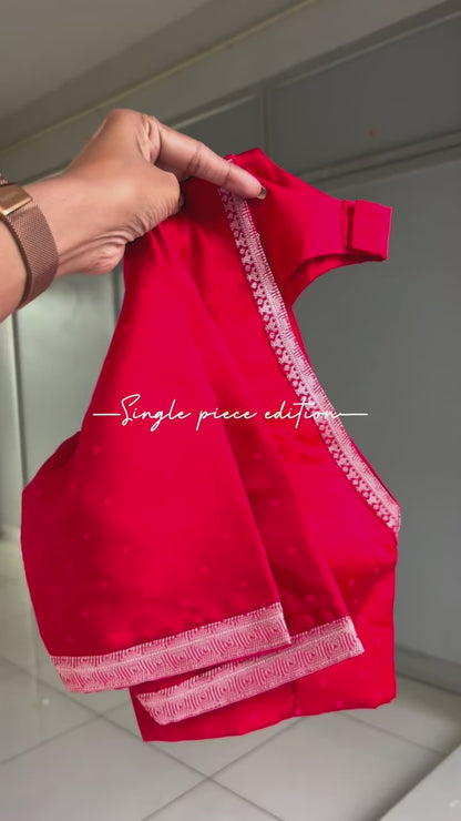 Red malai silk saree with zari work blouse