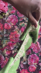 Black & pink floral saree with handwork blouse