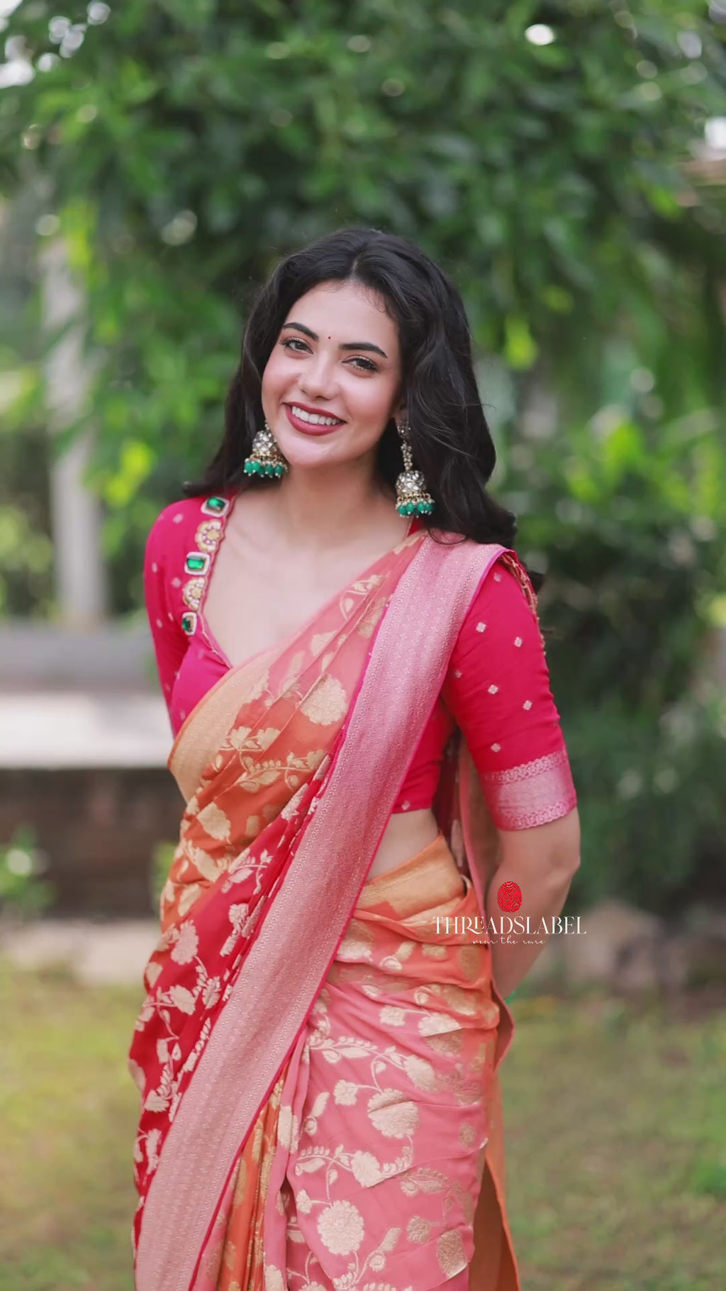 Multi banarasi georgette saree with hand work blouse