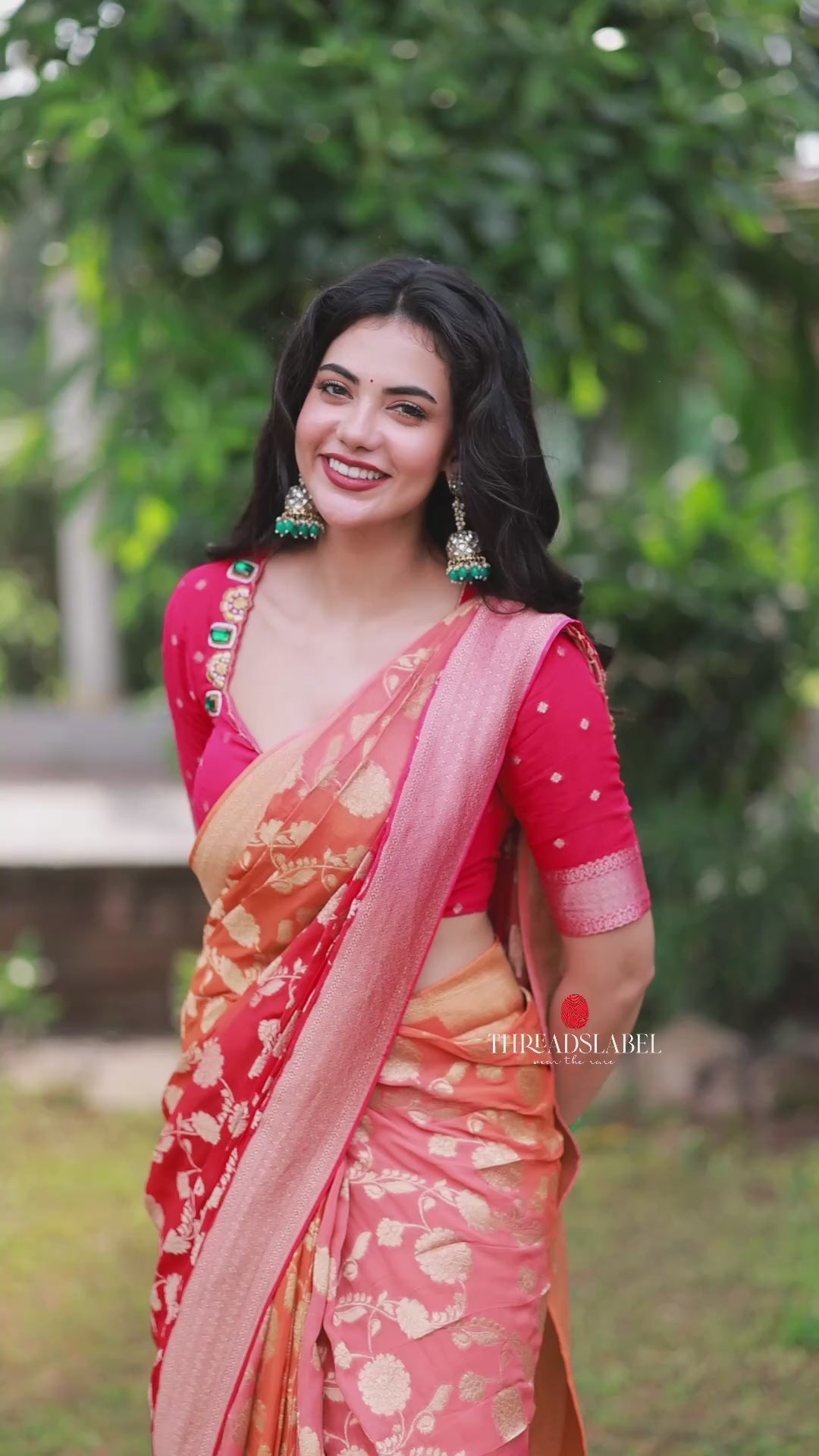 Multi banarasi georgette saree with hand work blouse