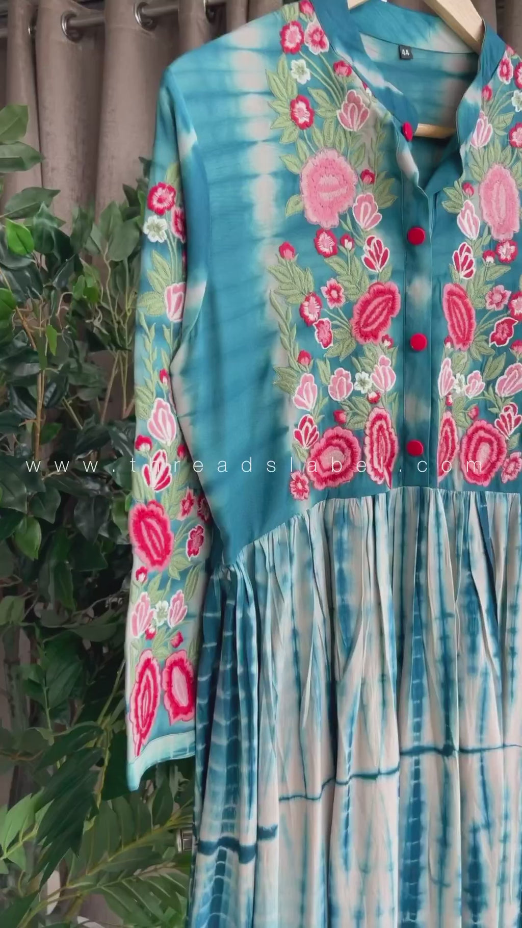 Rayon blue tie & die kurti maxi dress