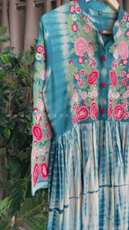 Rayon blue tie & die kurti maxi dress
