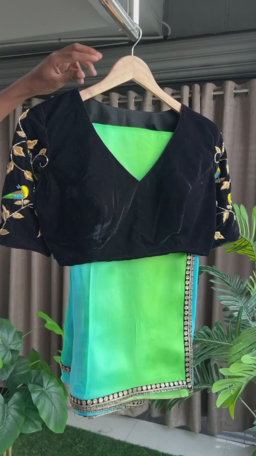 Black velvet bird hand worked blouse