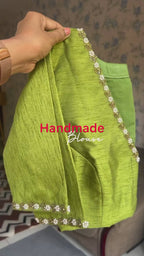 Green soft organza saree with hand worked blouse