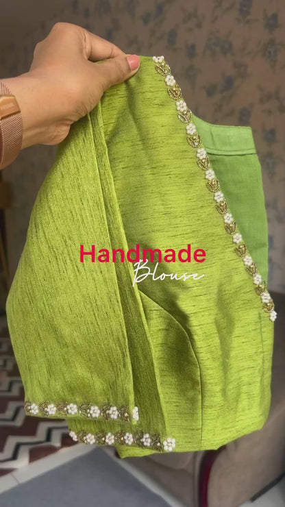 Mango yellow soft organza saree with hand worked blouse