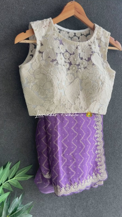 Lavender Purple chiffon saree with embroidery hand work blouse