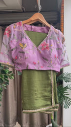 Bottle green marble saree with hand worked blouse