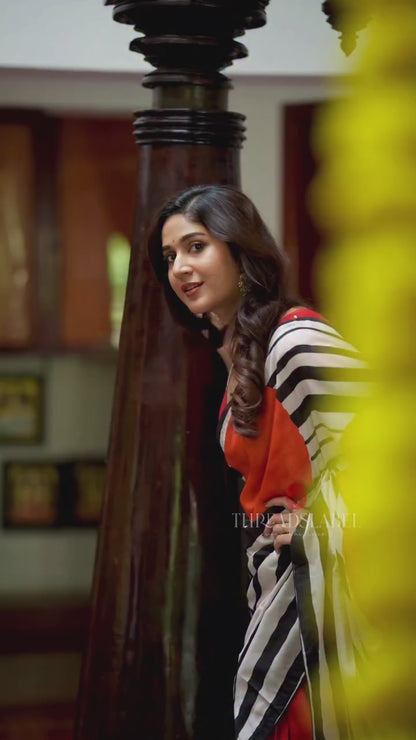 Black & white stripped kossa designer saree