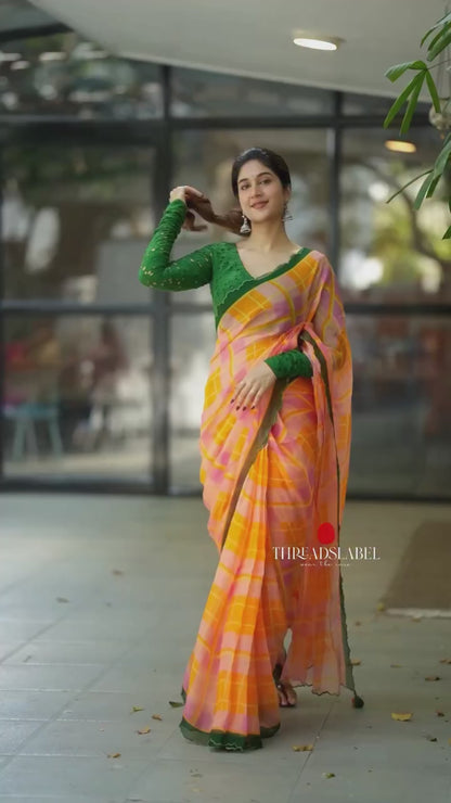 Purple mul chanderi saree with mirror work blouse