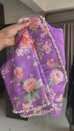 Lavender organza saree with pearl hand work blouse