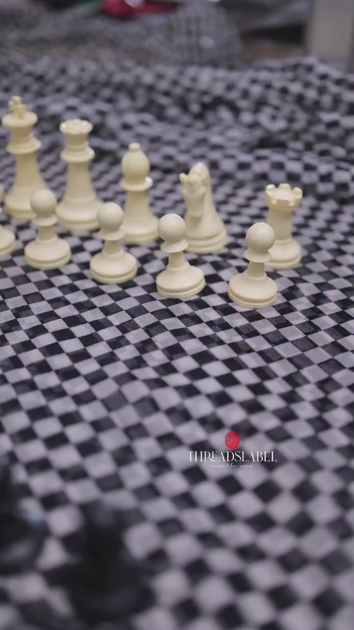 Black & white matrix chiffon saree with chess blouse