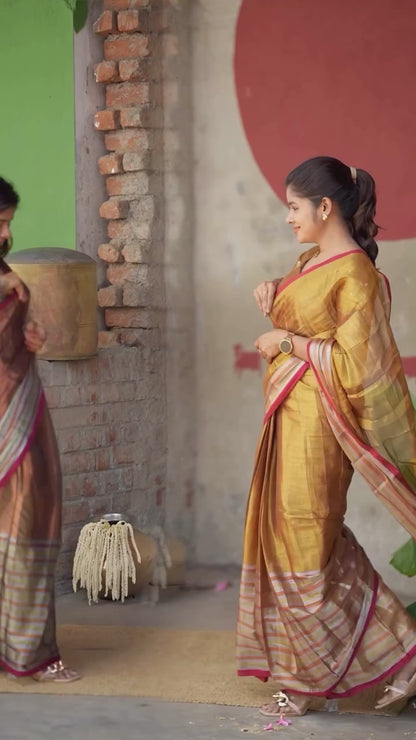 Copper soft tissue saree with handwork blouse