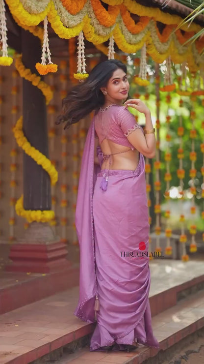 Lavender marble saree with Jewel neck handwork blouse
