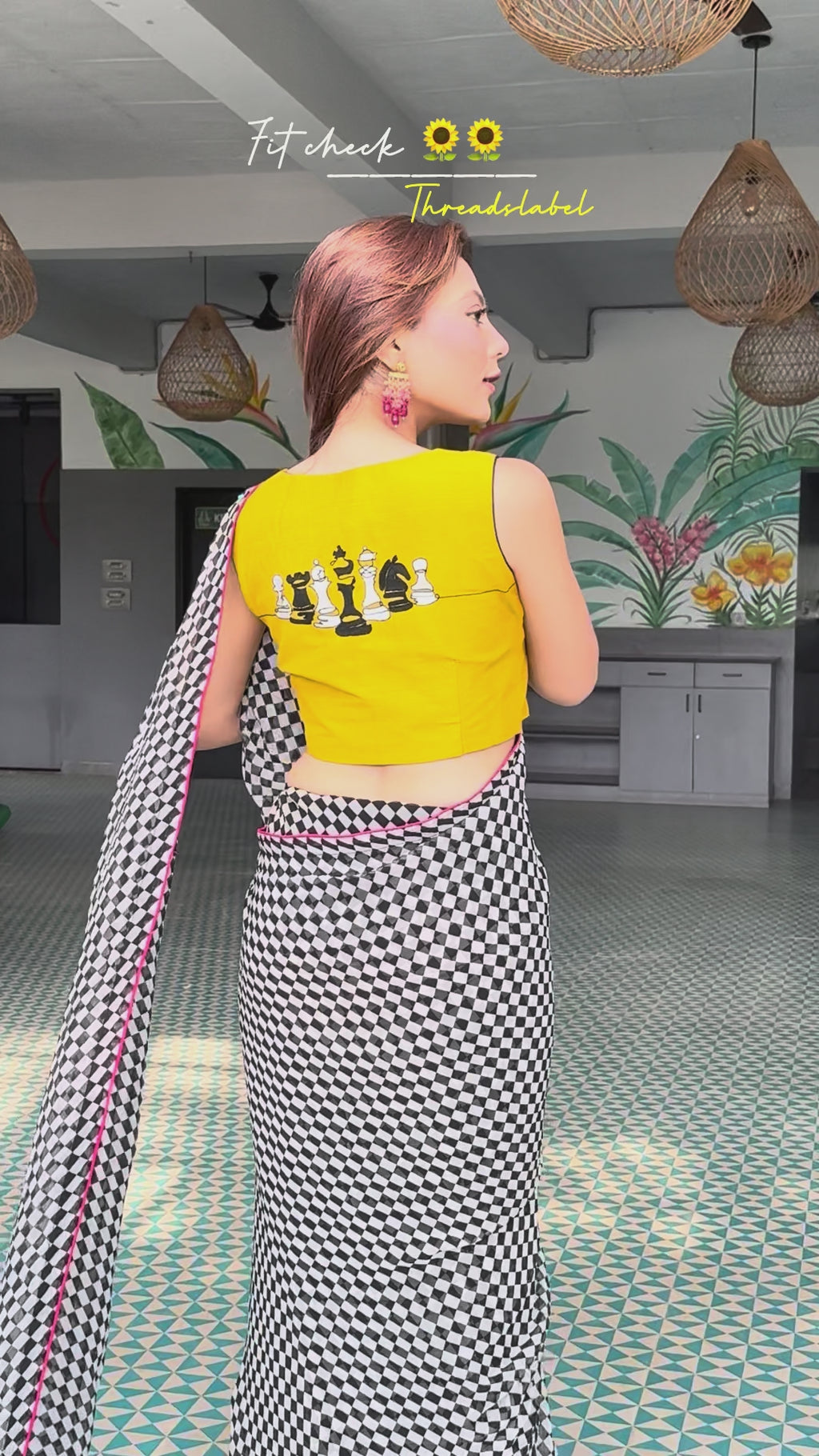 Blue mul chanderi saree with mirror work blouse