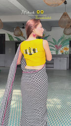 Blue mul chanderi saree with mirror work blouse