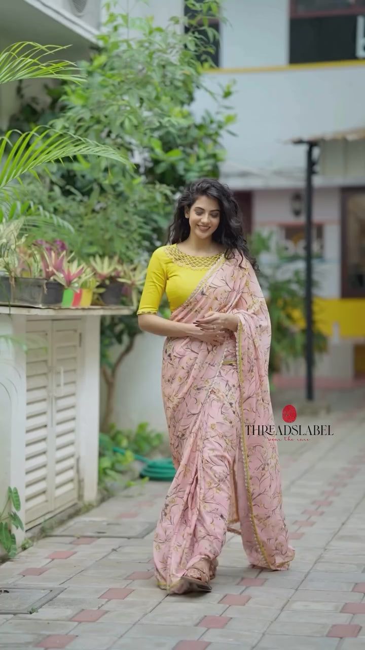 Peach georgette saree with silk hand work blouse