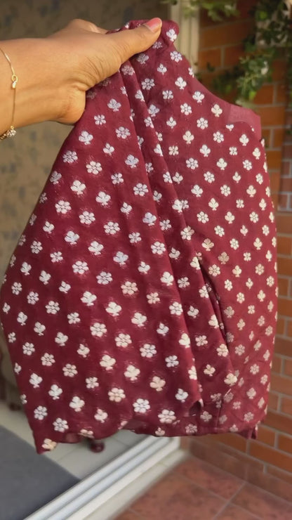 Maroon georgette saree with banarasi blouse