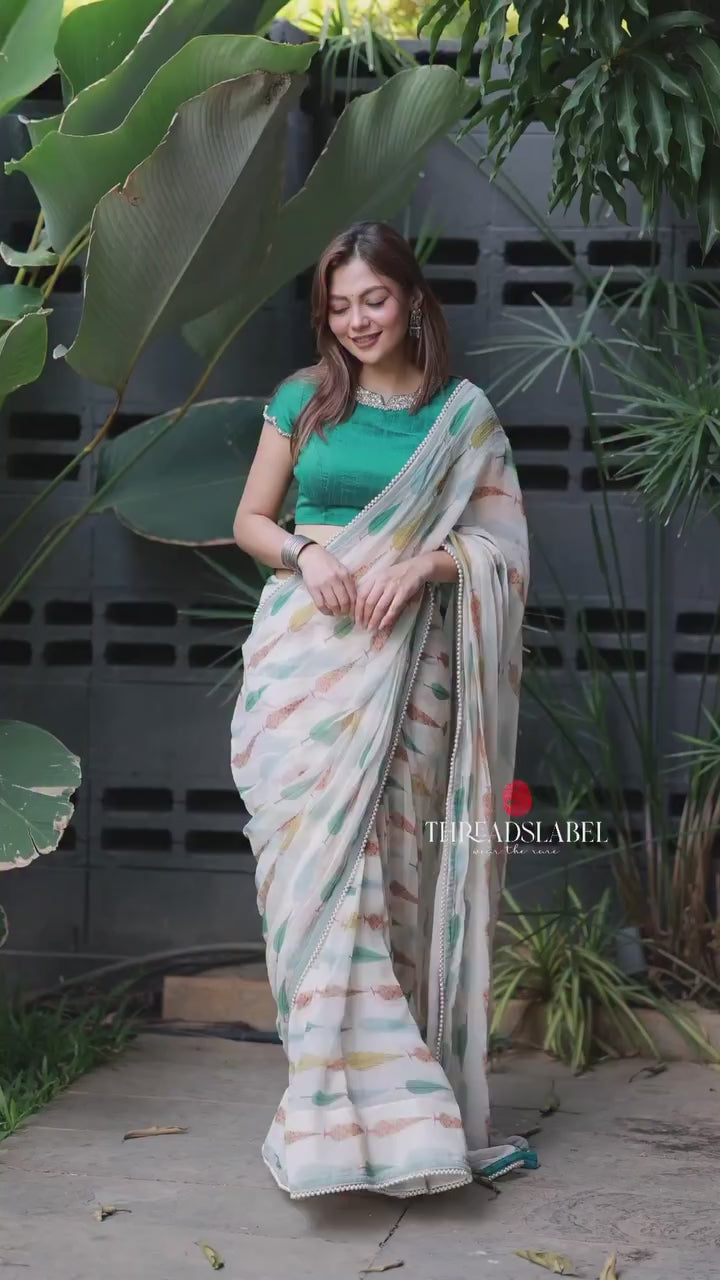 Cream chiffon paisley print saree (only saree)