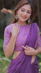 Purple mul chanderi saree with mirror work blouse
