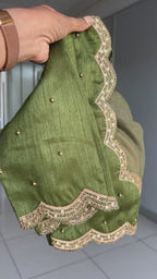 Green floral organza saree with mehandi embroidered blouse