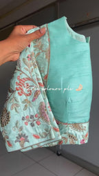 Cyan blue embroidery work blouse