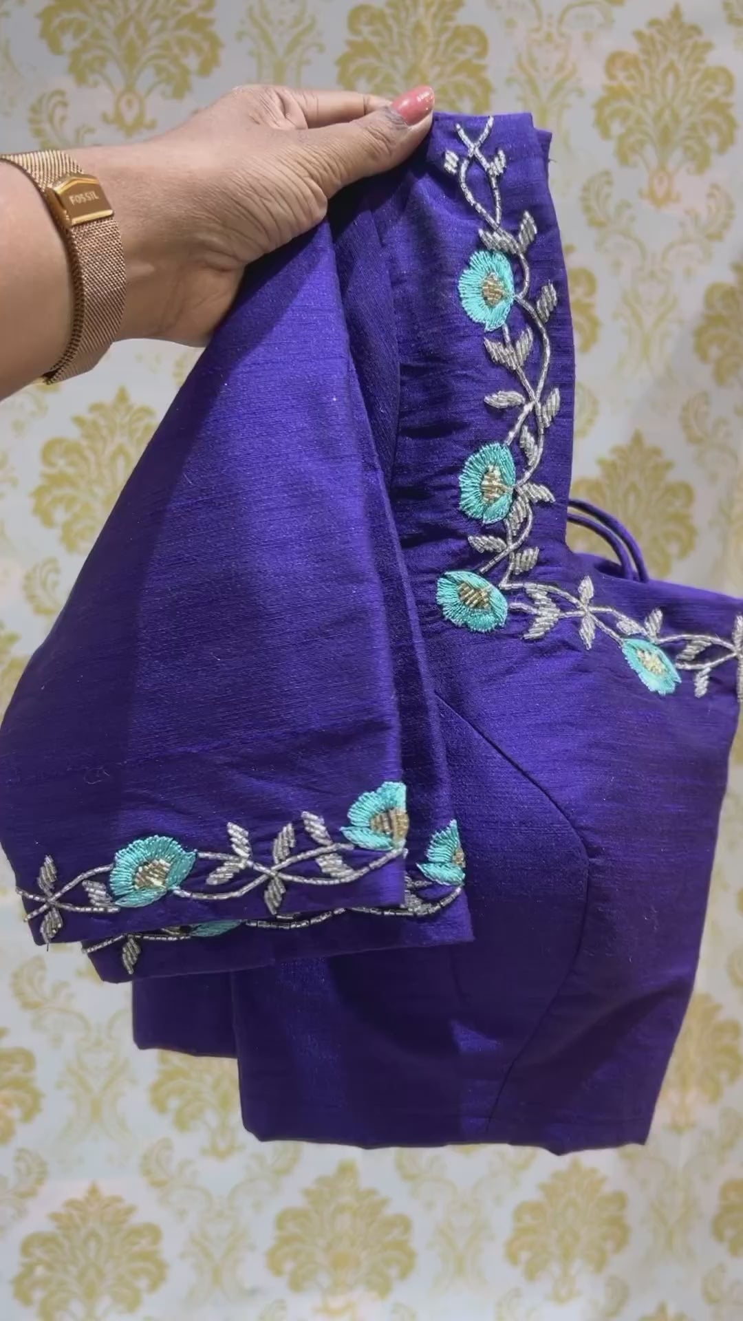 Ombre blue chiffon saree with hand work blouse