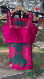 Peacock pink & green saree with pink handwork blouse