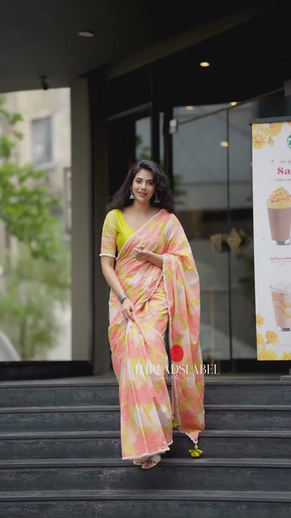 Lime yellow silk & netted hand work blouse (only blouse)