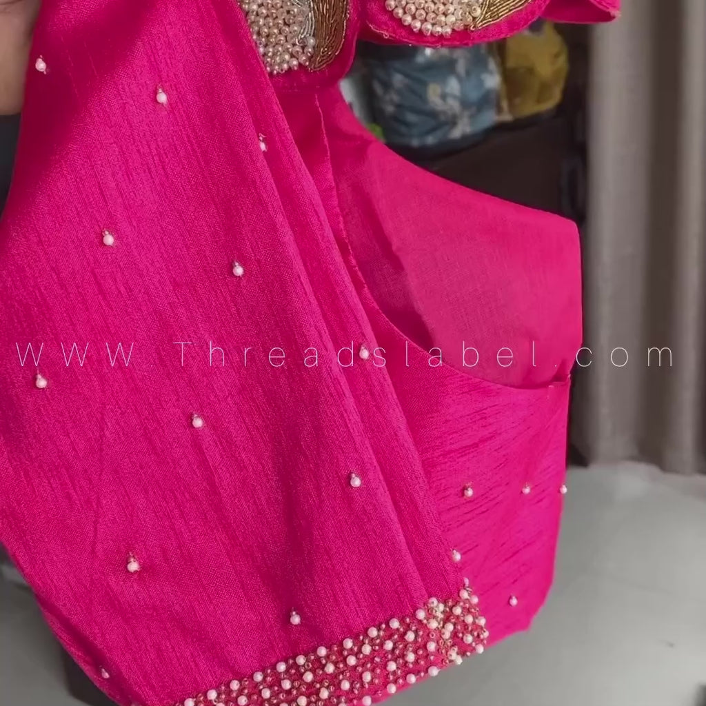 Pink silk intricate beads hand work blouse (only blouse)