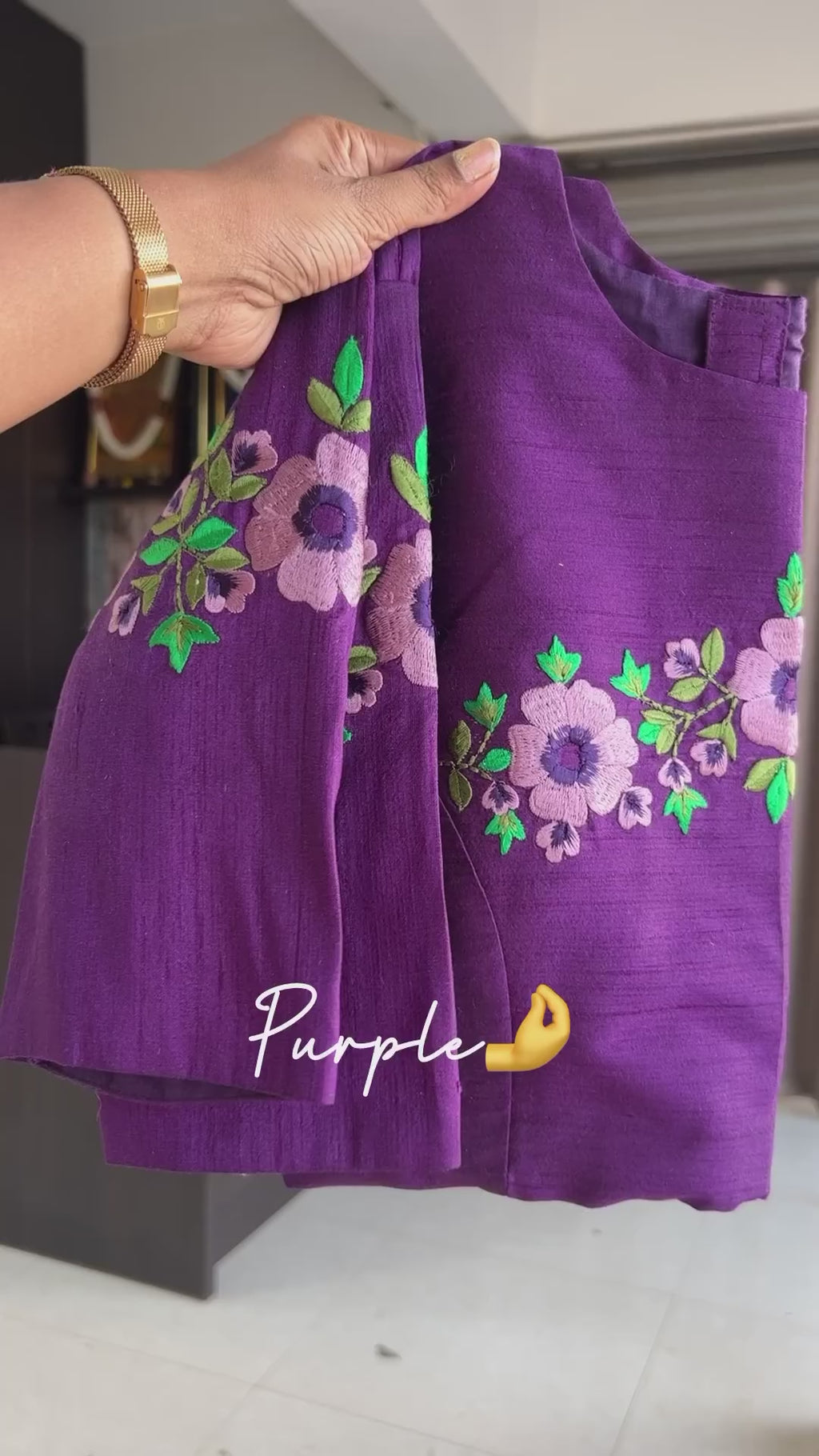 Purple silk embroidery work blouse