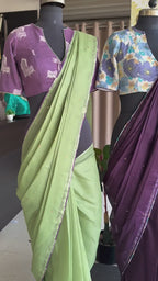 Parrot kota saree with lavender cotton blouse