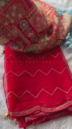 Red organza saree with banarasi work blouse