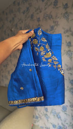 Blue silk shoulder hand worked blouse