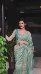 Sea blue tissue hand made saree & blouse