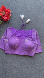 Lilliac contton silk patterned & embroidered blouse