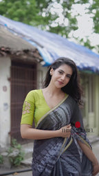 Blue grey georgette saree with silk hand work blouse