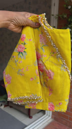 Yellow pearl hand worked blouse