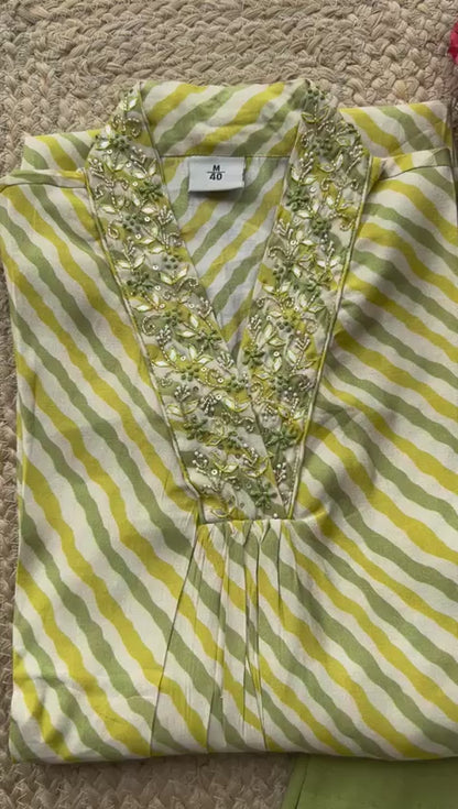 Cotton silk green printed 2 piece kurti suit