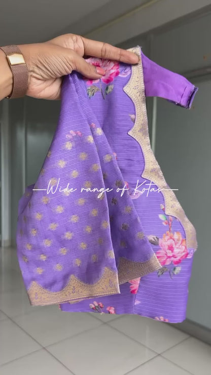 Brown kota floral saree with blouse