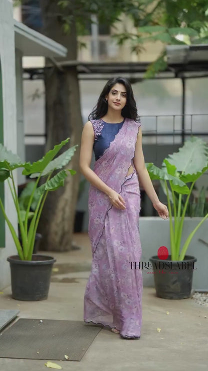 Midnight blue floral hand work blouse (only blouse)